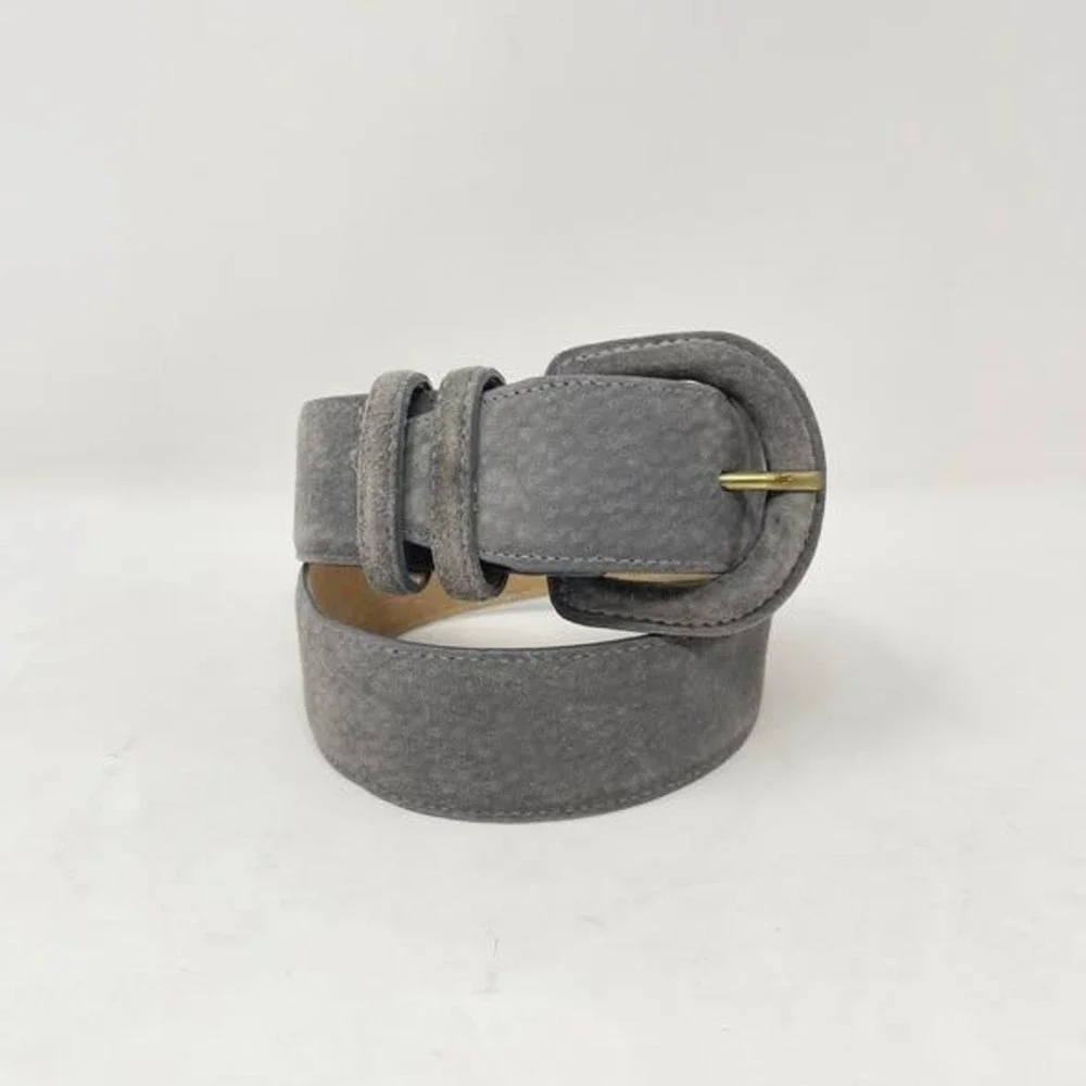 Lands End Suede Belt Gray Womens 25 Covered Buckle Old Money Luxury Modern